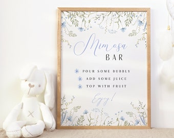 Mimosa bar Sign - ready to print! | FREE edit | Mimosa Sign Mom-osa | Baby in bloom baby shower | Wildflower Baby boy | Baby Blue | BBS17