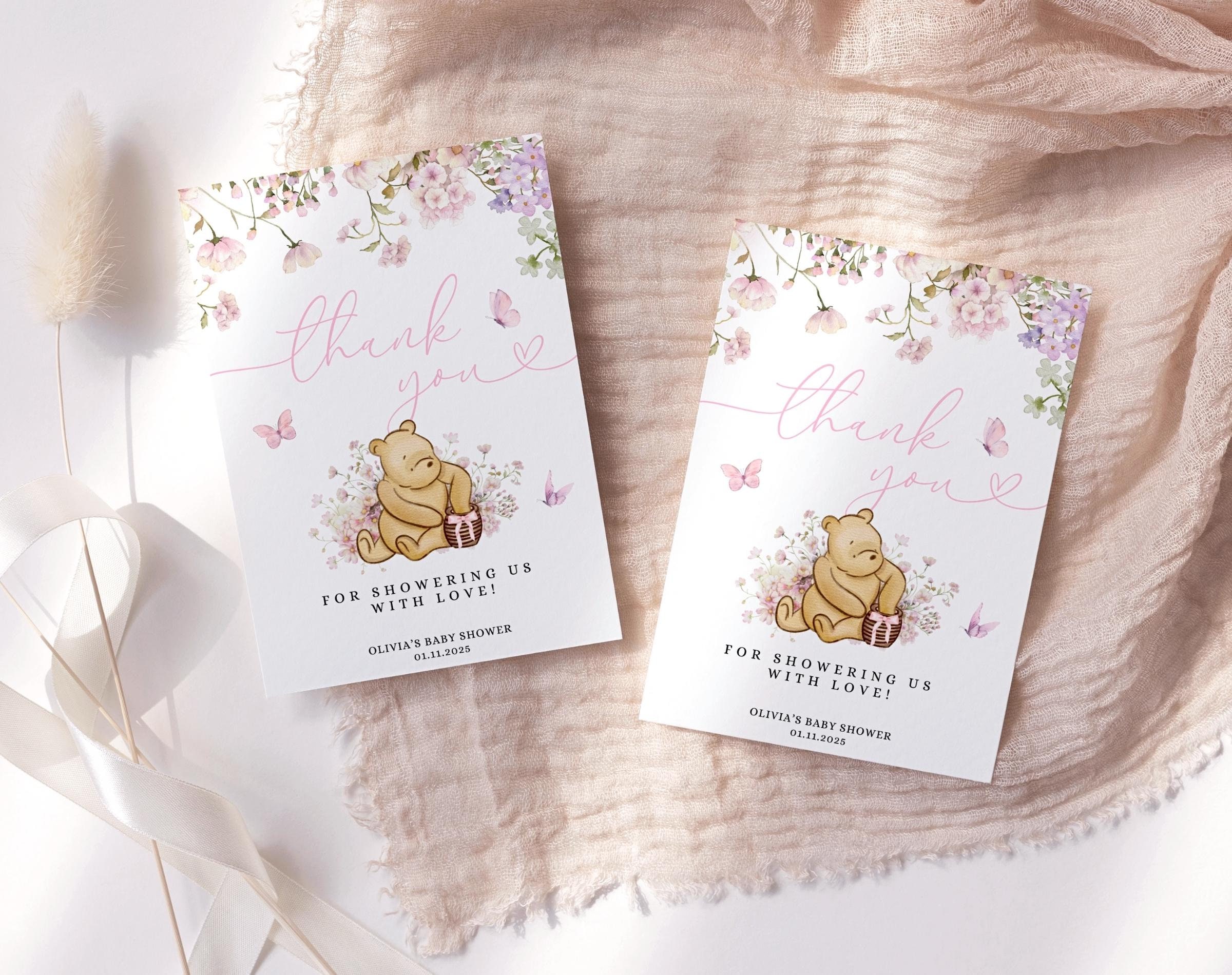 Winnie the pooh Baby shower Decorations Winnie the Pooh Baby shower favors Favor tag Pooh bear Baby shower gift tag Printable Pink BBS44