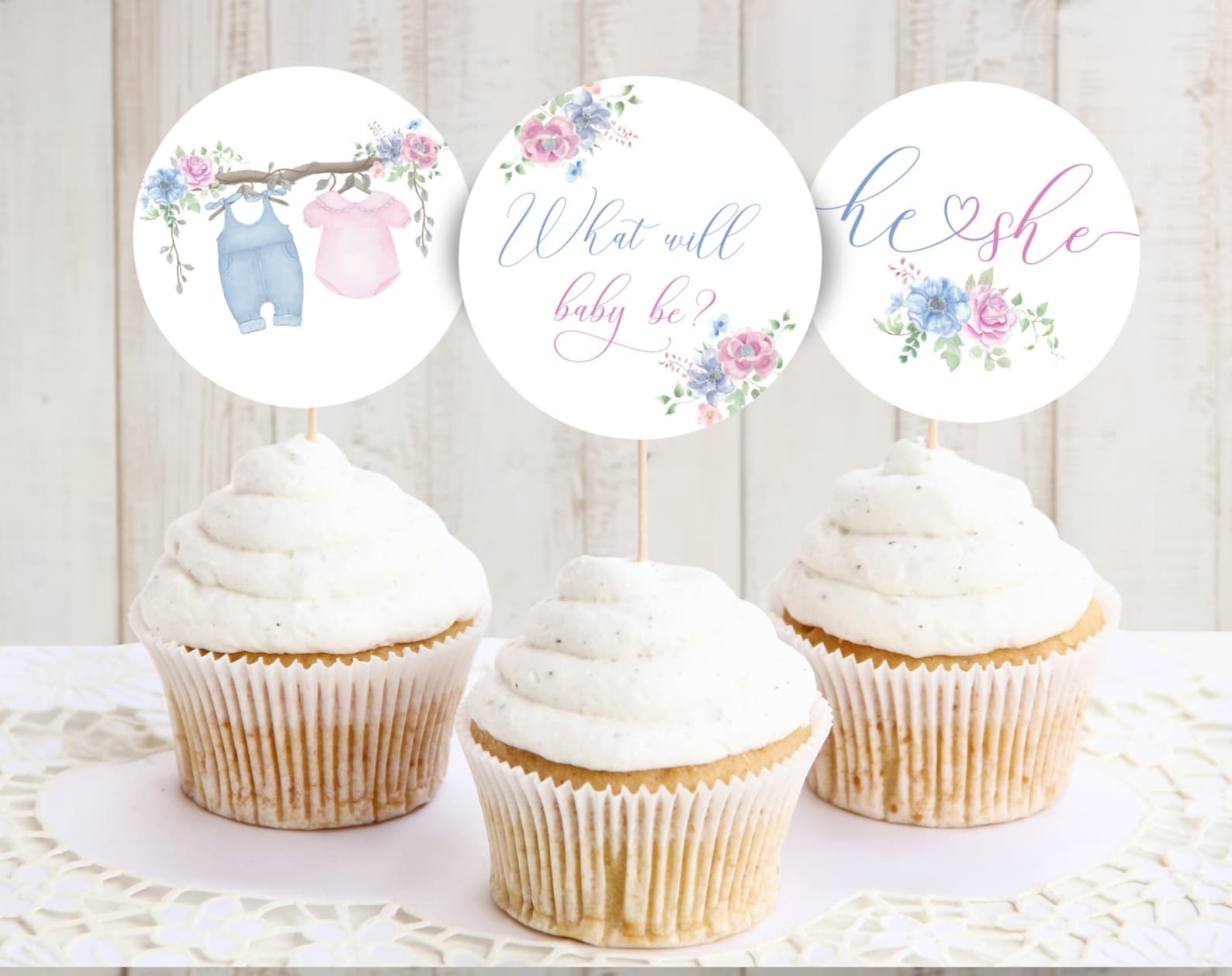 Gender Reveal CUPCAKE TOPPERS | Instant Download | Cupcake Decor Cake ...