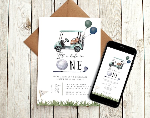 Hole in one first birthday Invitation, Golf first birthday invite, Par-tee theme, Golf themed birthday, 1st birthday ideas, Printable, FBD09