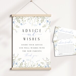 Advice and wishes sign - Instant download Ready to print! | Advice and wishes cards Baby in bloom Boy baby shower Blue wildflowers BBS17