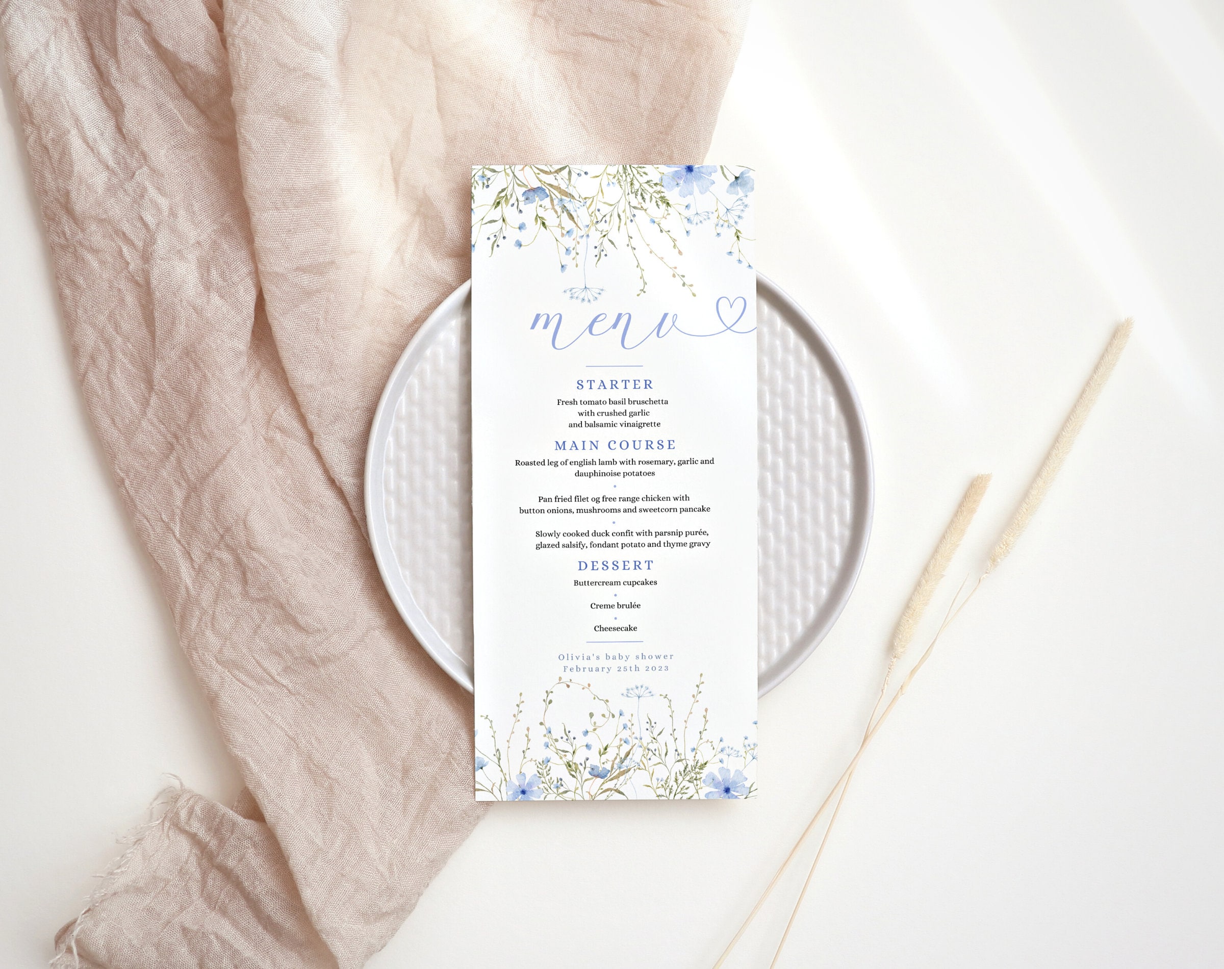 Printable MENU for Baby Shower FREE Edit Floral Dinner, Brunch or Lunch ...