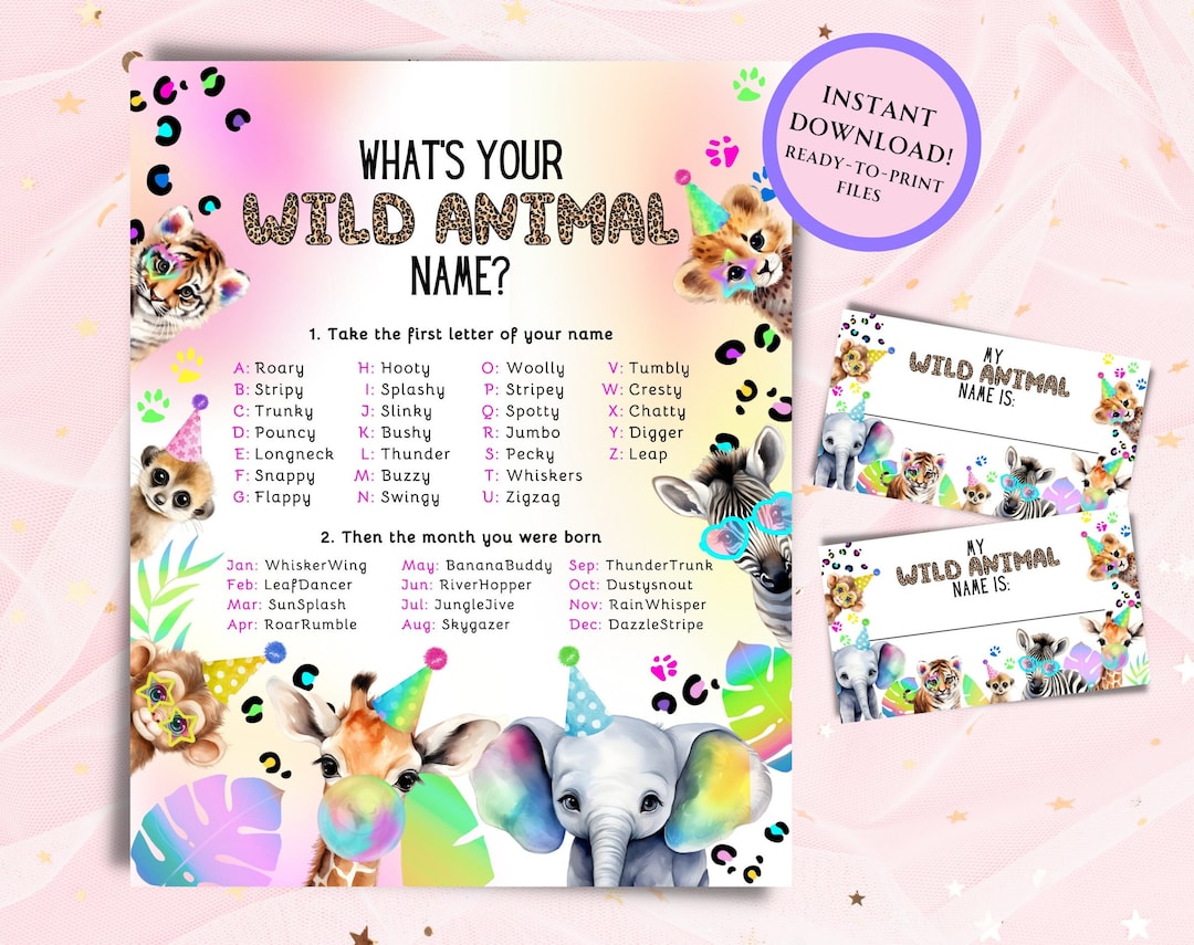 Birthday Game What's Your Animal Name Party Animals Two Wild Birthday ...