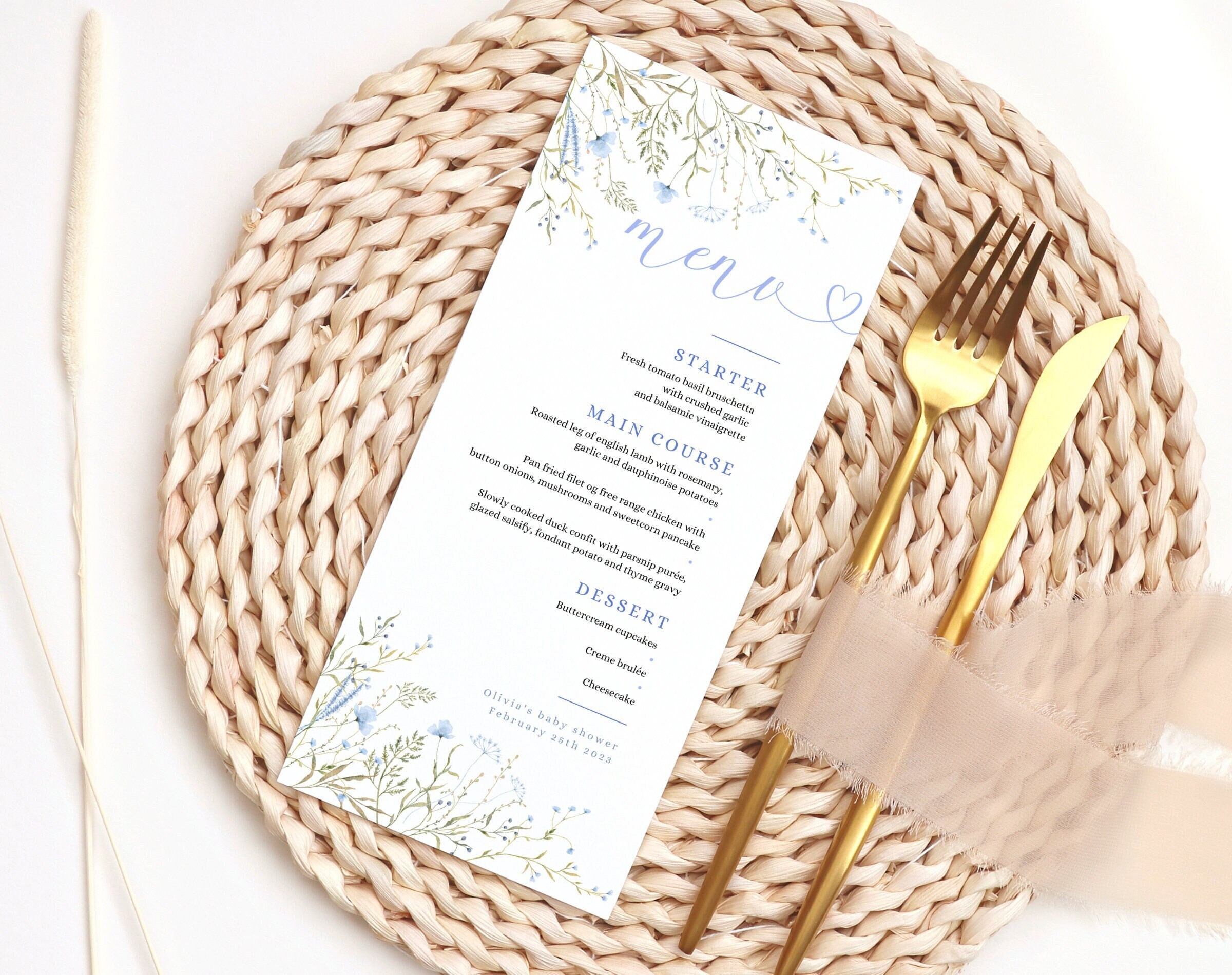 Printable MENU for Baby Shower FREE Edit Floral Dinner, Brunch or Lunch ...