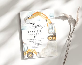 Construction birthday party invitation Printable Birthday boy Excavator Birthday Party Construction second birthday invitation Boho BD15