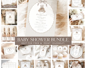 We can bearly wait baby shower bundle, Printable template, We can bearly wait invite, Teddy bear Welcome sign, Gender neutral BBS69
