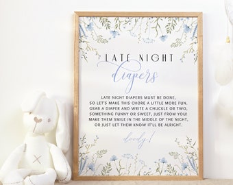 Late Night Diaper - ready to print! | FREE edit | Baby in bloom baby shower | Wildflower Baby boy Baby shower games | Baby Blue | BBS17