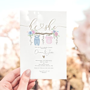 Digital Gender reveal invite - Printable Unique Gender Reveal Ideas, Bohemian gender reveal, Pink Baby blue, Gender Reveal Invitation GR04 image 3