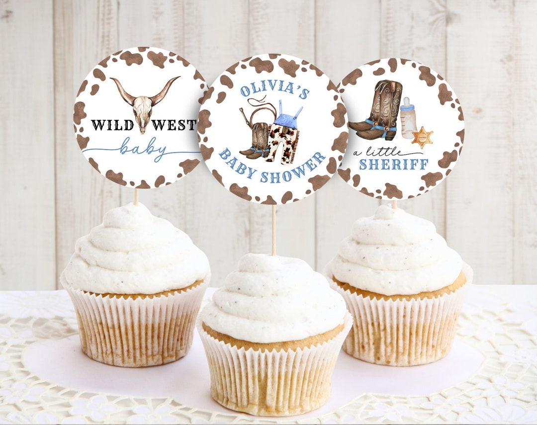 Editable Baby Shower Cupcake Topper Cowboy Baby Shower Decor Rodeo Baby ...