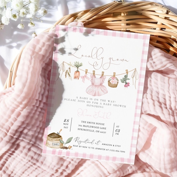 Locally grown baby shower invitation -Baby sprinkle invite Farmers market baby shower Home grown baby shower invite printable Template BBS79