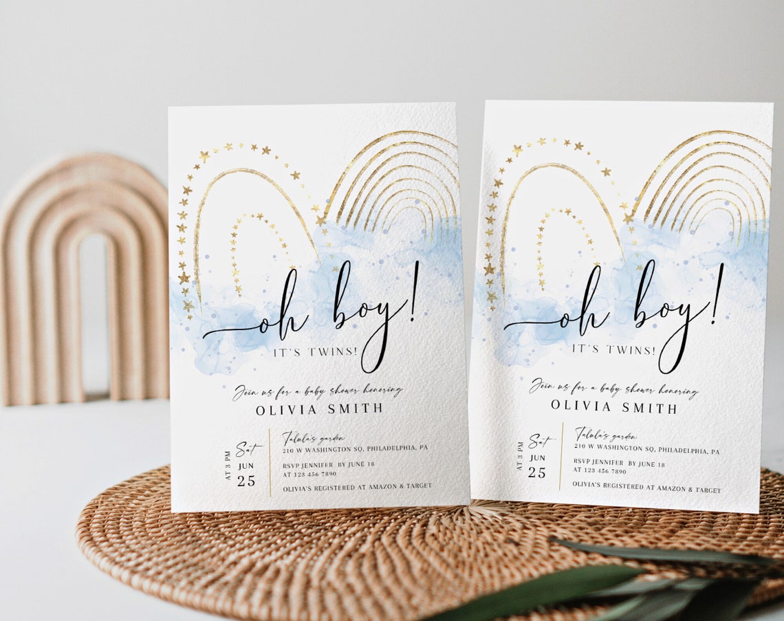 Twin Boys Baby Shower Invitation Printable Editable Twice Etsy