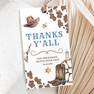 Cowboy Baby shower Favor tag Cowboy gift tag Thank you tag Ranch baby shower Western baby shower Wild west Printable tag Square tag BBS37