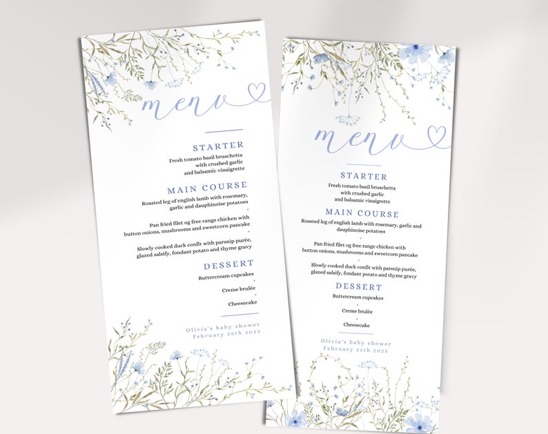 Printable MENU for Baby Shower FREE Edit Floral Dinner Etsy