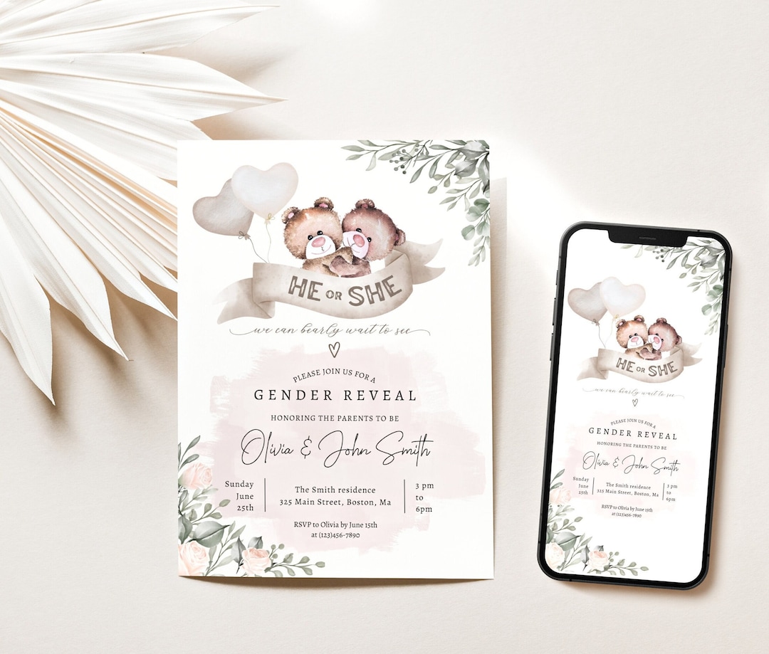 Boho He or She Gender Reveal INVITATION Template | FREE Edit! Printable ...