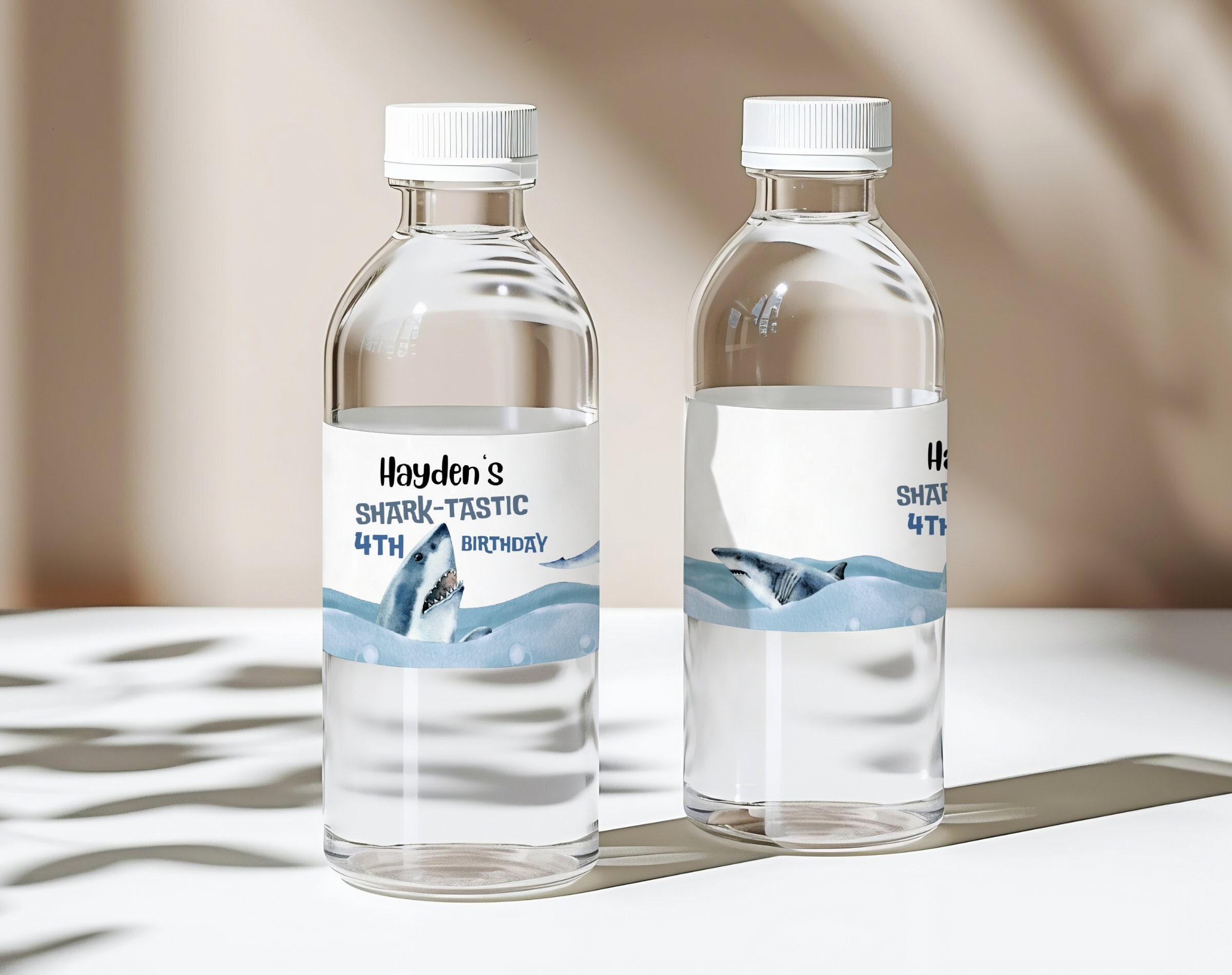 Editable Shark Boy Birthday Bottle Label Great White Shark Decor Boy ...