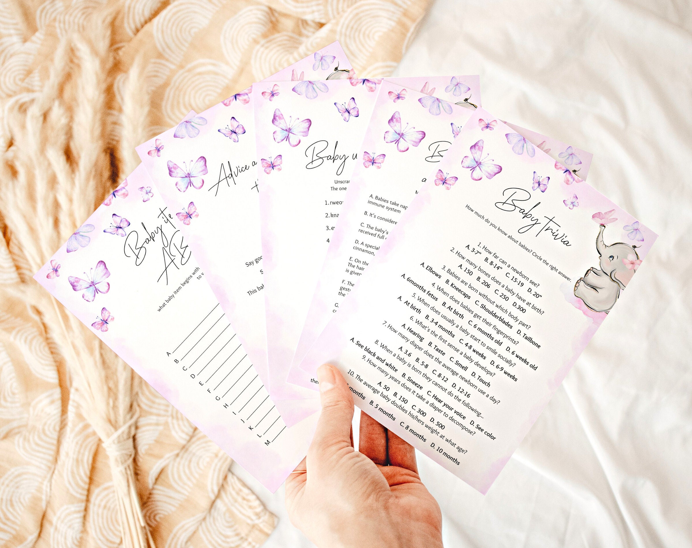 Butterfly BABY SHOWER GAMES Activities Edit&print Baby Shower Bingo