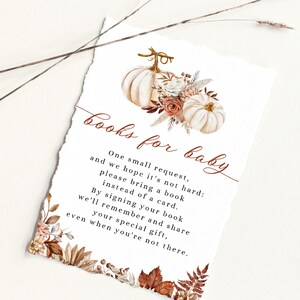 Little Pumpkin Baby shower, Books for baby card, Printable template, Book Request Insert, Baby shower decor, Baby pumpkin, Fall theme, BBS25