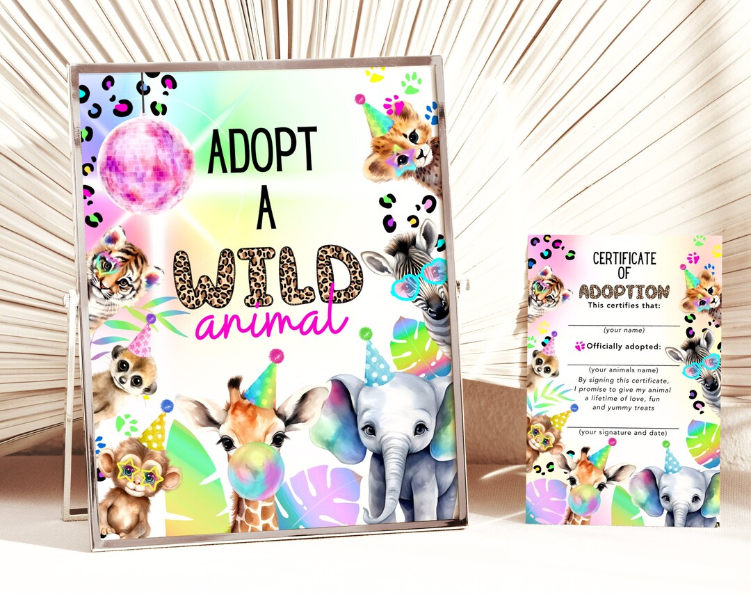 Adoption Sign Adoption Certificate Party Animals Two Wild Birthday