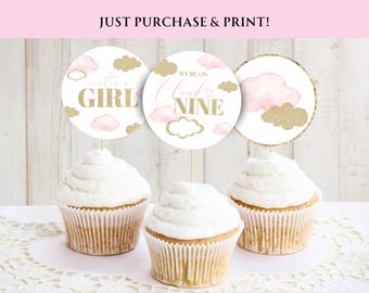 We're on cloud 9 Baby shower Cupcake toppers Instant download & print Printable cake decor Heaven sent baby shower decor Cupcake decor BBS42