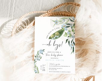 Twin boys baby shower invitation Two peas in a pod Twins baby shower invite printable Oh boys! Baby shower invitation Twin baby shower