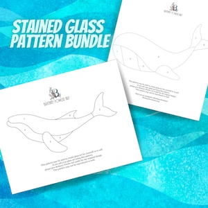Ocean Stained Glass Pattern Bundle, Digital Download Pattern, Whale Sun Catcher Pattern, Stained Glass Pattern, Advanced Glass Pattern