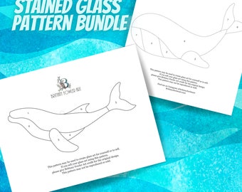 Ocean Stained Glass Pattern Bundle, Digital Download Pattern, Whale Sun Catcher Pattern, Stained Glass Pattern, Advanced Glass Pattern
