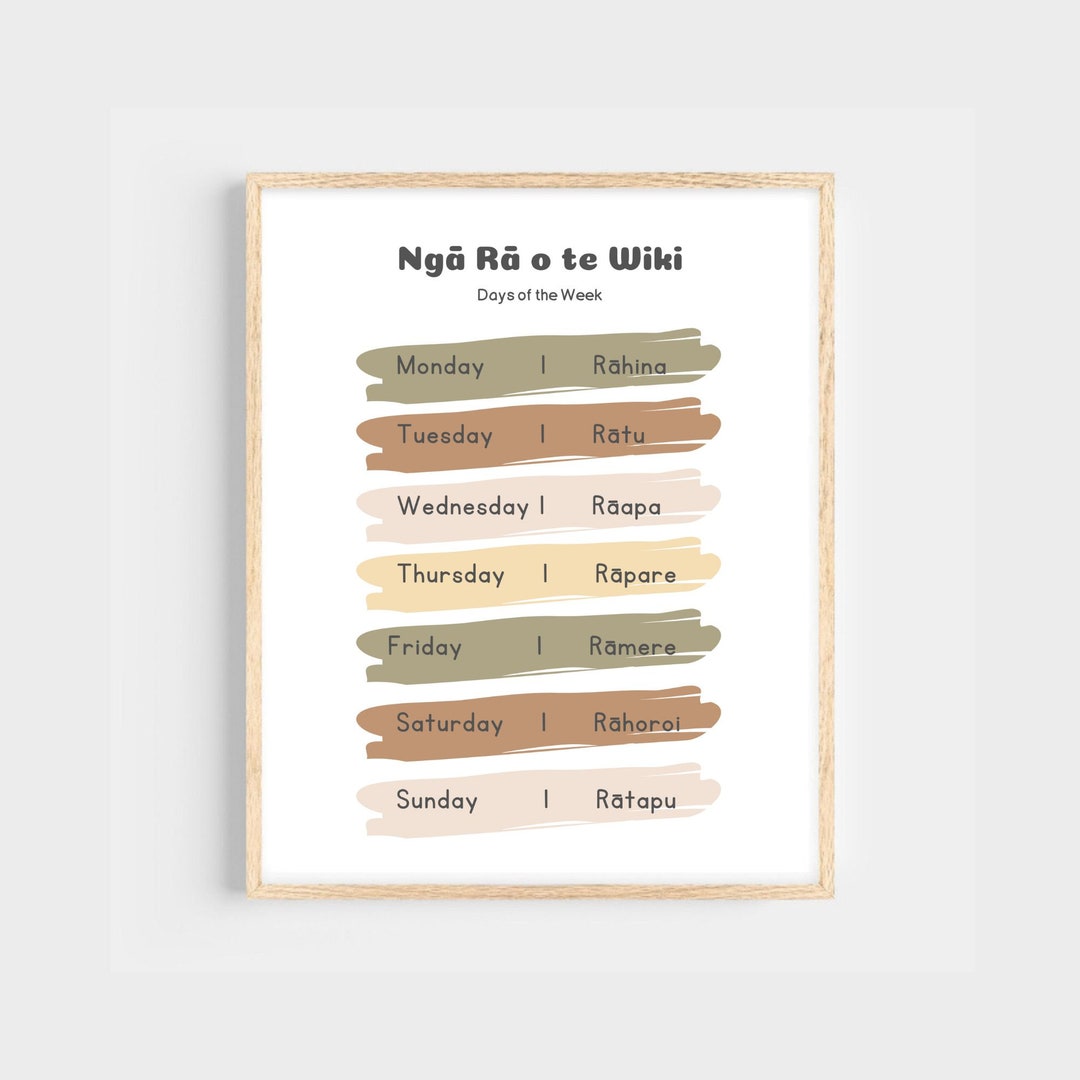 Learn Maori PDF Print Days of the Week Kids Wall Art Etsy Australia