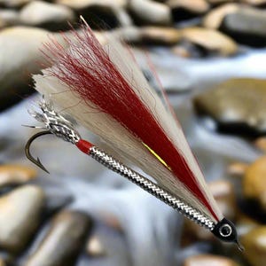 Streamer Fishing Fly, Hairwing, Red and White Hairwing, Single Hook, Sizes 2-4