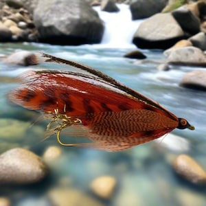 Mosca de pesca com streamer, Hairwing, azul-petróleo e laranja, anzol único, tamanhos 2-4