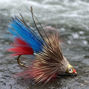 Streamer Fishing Fly, Dale's Conehead Marabou Muddler - Blue/Olive/White (each)