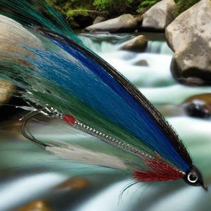 Streamer Fishing Fly, Hairwing, Emerald Blue, Single Hook, Sizes 2-4
