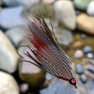 Streamer Fishing Fly, Hairwing, Red Grey Ghost Hairwing Variant, Single Hook, Sizes 2-4