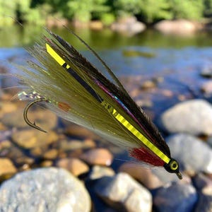 Streamer Fishing Fly, Hairwing, Olive & White Shiner, Single Hook, Sizes 2-4