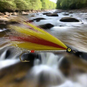 Mosca de pesca com streamer, Hairwing, Mickey Finn, anzol único, tamanhos 2-4