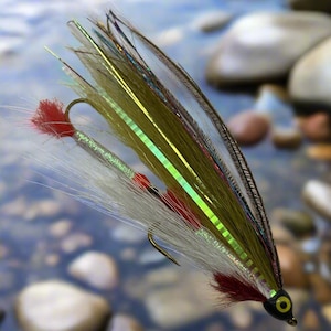 Mosca de pesca Streamer, Hairwing, Olive e White Shiner, Tandem, tamanho 4