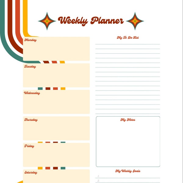 70s Retro Weekly Planner Sheet