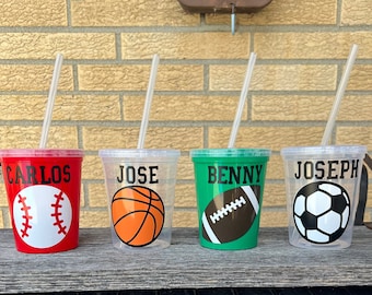 Personalized Sports Cups for Kids/Custom Sports Kids Cups/Sports Party Favors/Sports Party Cups/Baseball/Soccer/Football/Basketball Cups