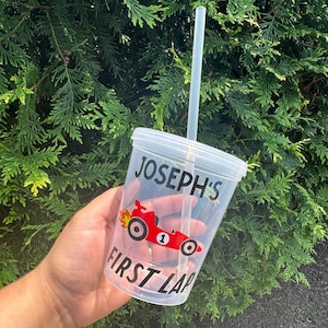 Personalized Race Car 1st Birthday Party Cup