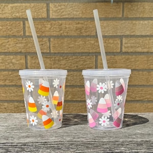 Candy Corn & Daisy Kids Cup/Halloween Kids Cups/Spooky Basket Fillers/Halloween Party Cups/Halloween Decor/Fall Kids Cups