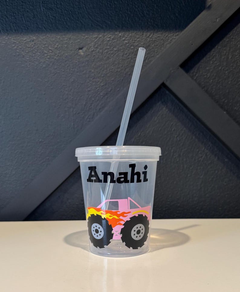 Personalized Monster Truck Kids Cups/Monster Truck Birthday/Monster Truck Party Favors/Monster Truck Party Cups/Monster Jam Birthday Pink Monster Truck