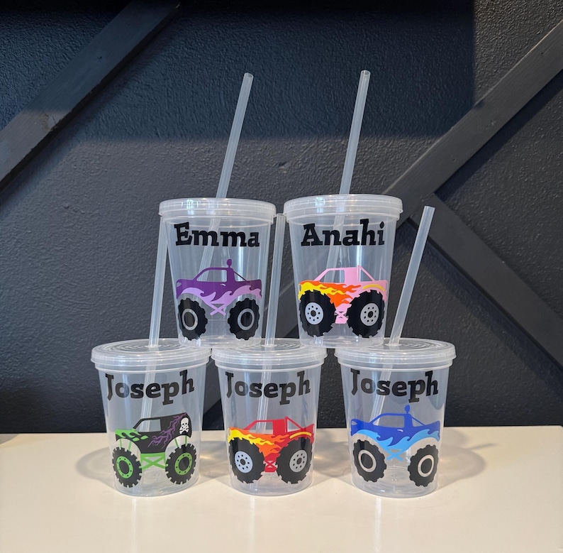 Personalized Monster Truck Kids Cups/Monster Truck Birthday/Monster Truck Party Favors/Monster Truck Party Cups/Monster Jam Birthday image 1