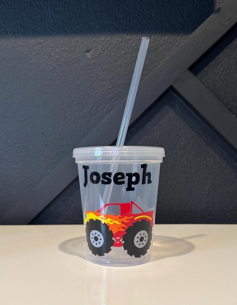 Personalized Monster Truck Kids Cups/Monster Truck Birthday/Monster Truck Party Favors/Monster Truck Party Cups/Monster Jam Birthday Red Monster Truck