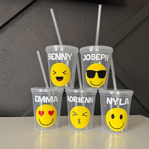Personalized Emoji Kids Cups/Emoji Party Decor/Emoji Party Favors