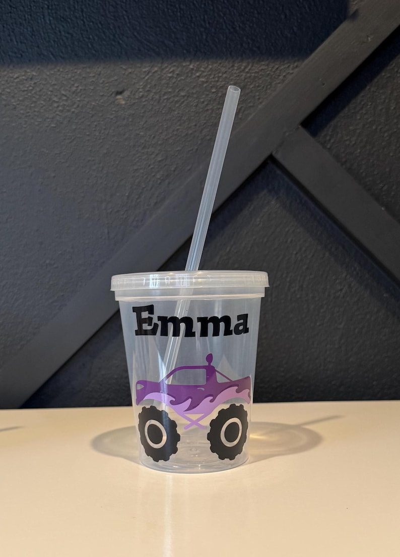 Personalized Monster Truck Kids Cups/Monster Truck Birthday/Monster Truck Party Favors/Monster Truck Party Cups/Monster Jam Birthday Purple Monster Truck