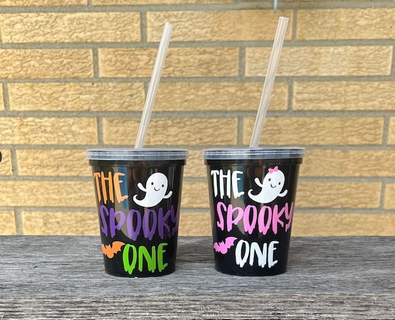Spooky One Birthday Party Cups: Halloween 1st Birthday, Reusable Straw