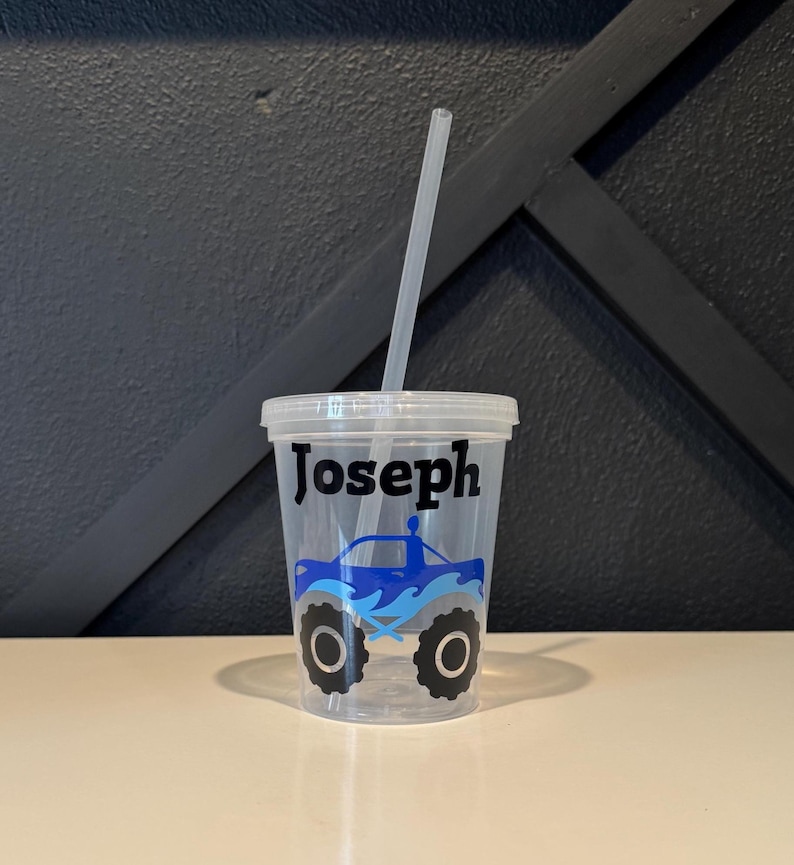 Personalized Monster Truck Kids Cups/Monster Truck Birthday/Monster Truck Party Favors/Monster Truck Party Cups/Monster Jam Birthday Blue Monster Truck