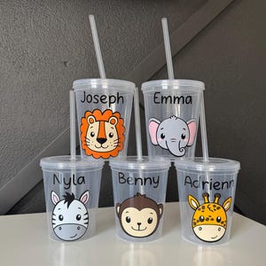 Personalized Zoo Animal Kids Cups/Jungle Birthday Cup/Safari Birthday Cups/Jungle Baby Shower/Safari Baby Shower/Zoo Animal Party Cups/