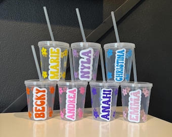 Personalized Retro Groovy Kids Flower Cup/Custom Groovy Party Cups/Groovy Themed Cups /Groovy Party Favors/Groovy Birthday Decor/Flower Cups