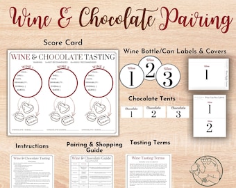 Wine and Chocolate Pairing, Blind Tasting, Wine and Chocolate Party Kit, Gifts for Him or Her Wine Lover, Digital Download