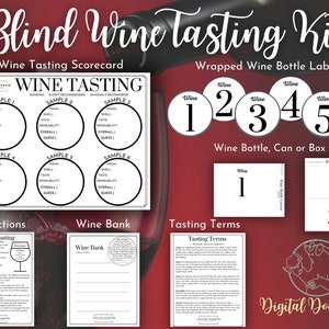 Blinde wijnproeverij, hostingpakket wijnliefhebber feest, jubileumcadeau, wijnproeverij uitdaging, vrijgezellenfeestspel, digitale download